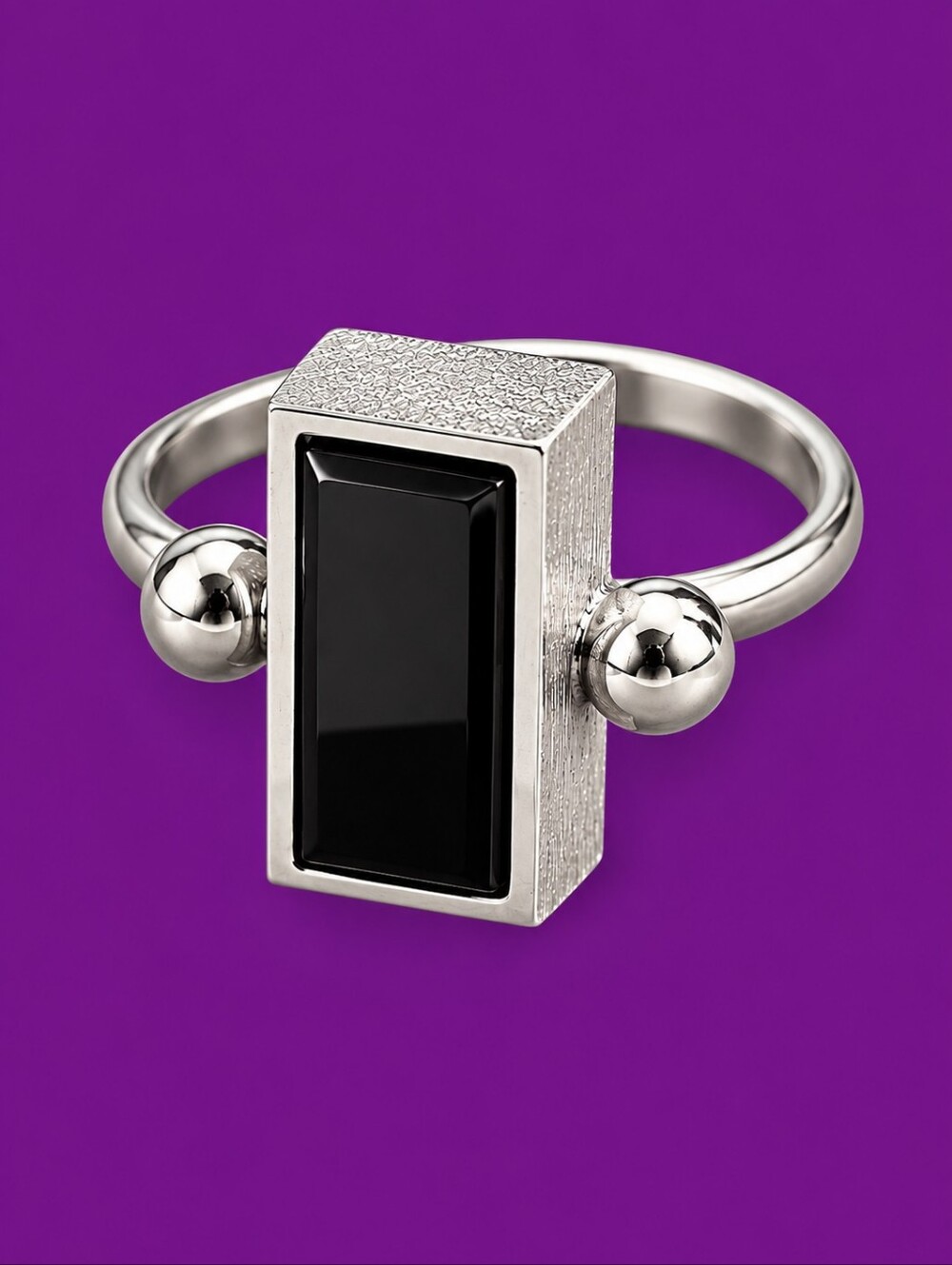 VTG SARAH COVENTRY 1976 Ingrid Black Rectangle Adjustable Ring